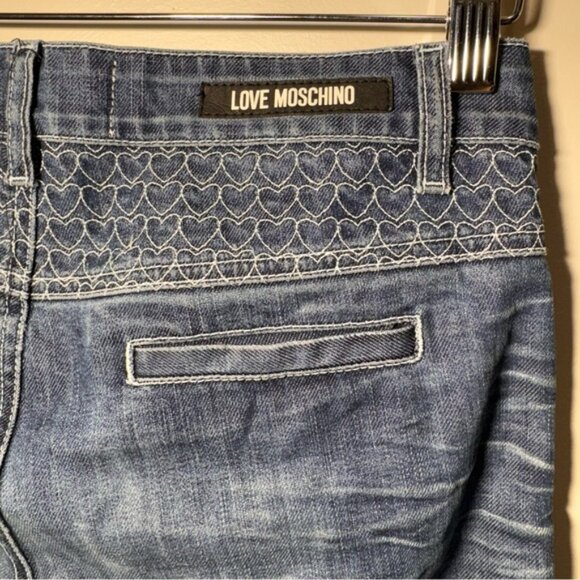 Love Moschino Blue Wide Leg Jeans Size 28 Hemmed Heart Pockets - Picture 9 of 12